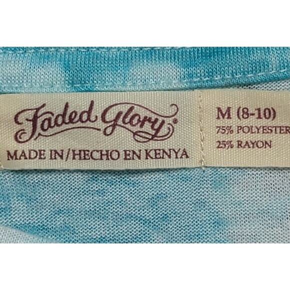 Faded Glory Teal Blue White Burnout Tie Dye Material Top Medium 8 10 Lightweight - Picture 4 of 5